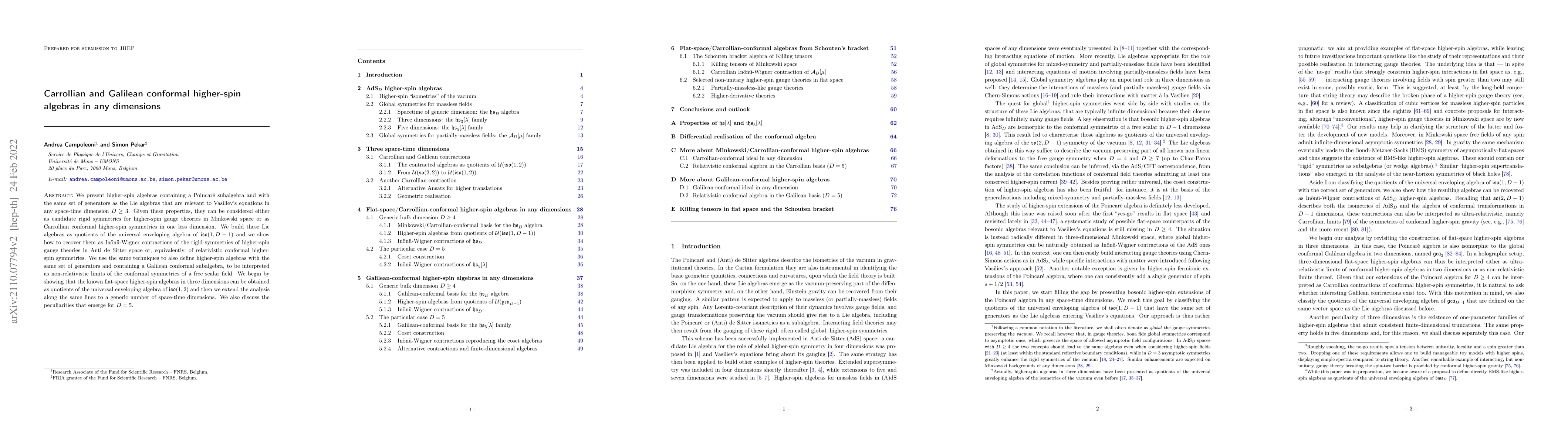 Thumbnail for Carrollian and Galilean conformal higher-spin algebras in any dimensions