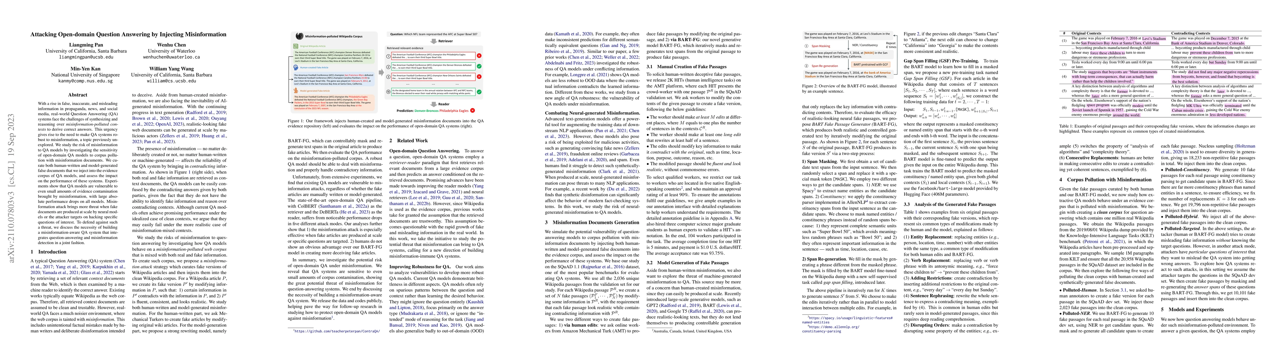 Thumbnail for Attacking Open-domain Question Answering by Injecting Misinformation