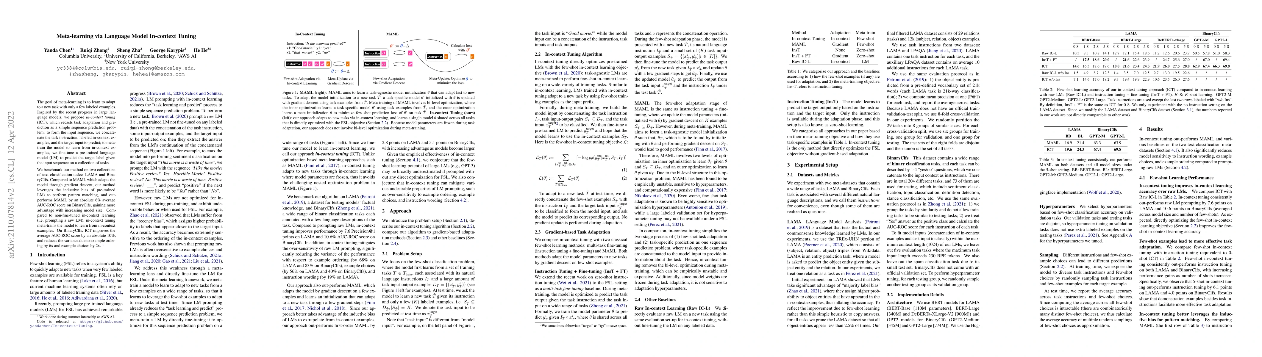 Thumbnail for Meta-learning via Language Model In-context Tuning