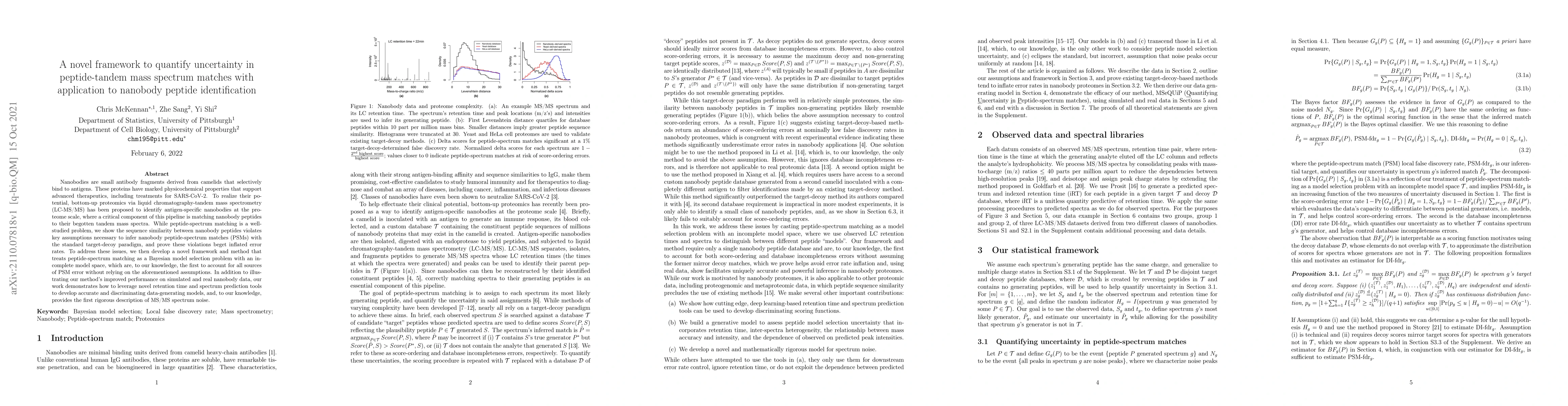 Thumbnail for A novel framework to quantify uncertainty in peptide-tandem mass
  spectrum matches with application to nanobody peptide identification
