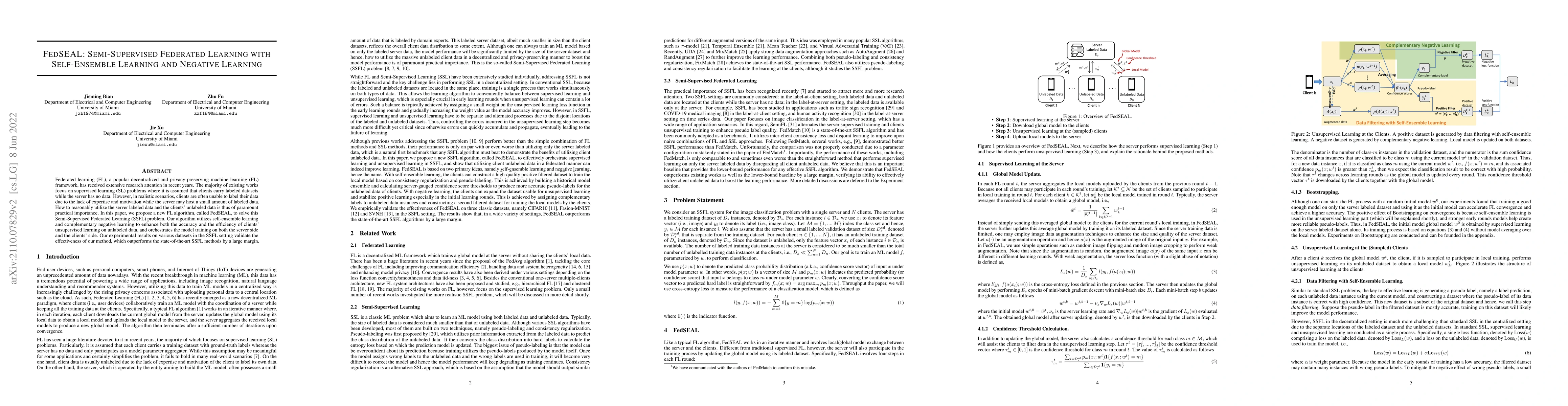 Thumbnail for FedSEAL: Semi-Supervised Federated Learning with Self-Ensemble Learning
  and Negative Learning