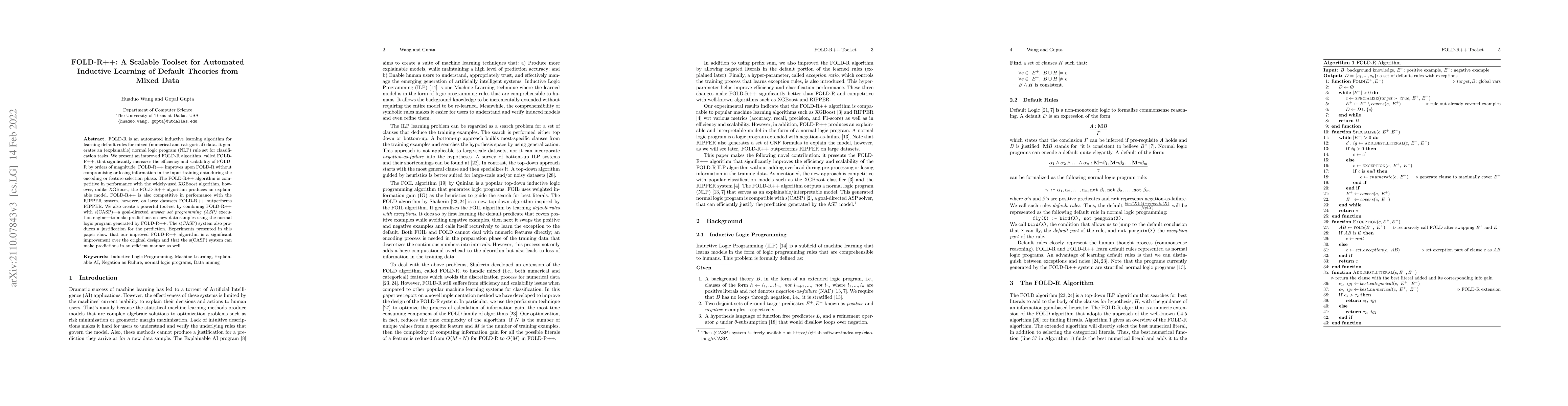 Thumbnail for FOLD-R++: A Scalable Toolset for Automated Inductive Learning of Default
  Theories from Mixed Data
