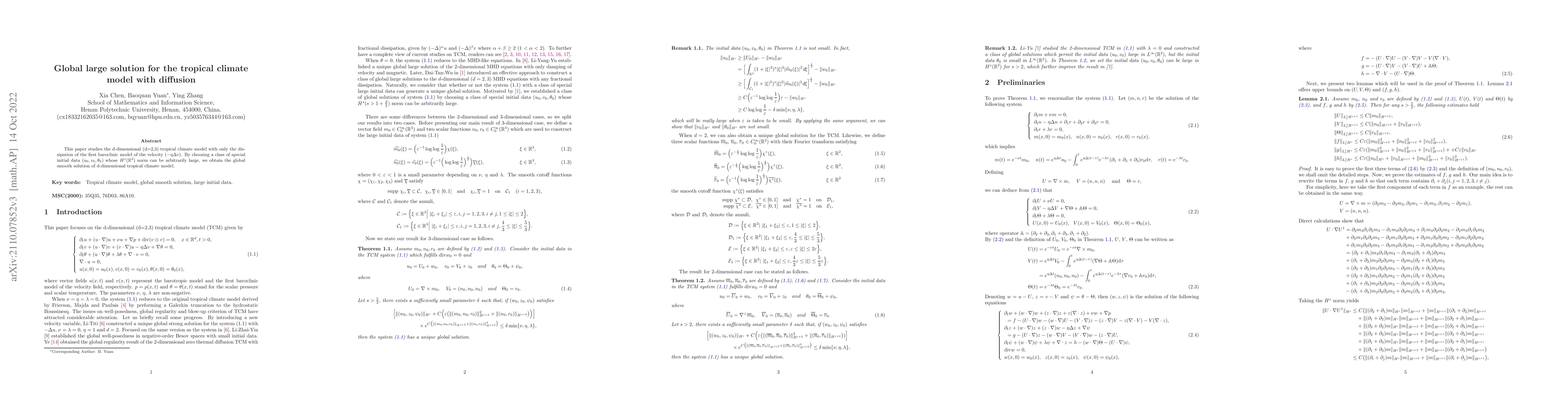 Thumbnail for Global large solution for the tropical climate model with diffusion