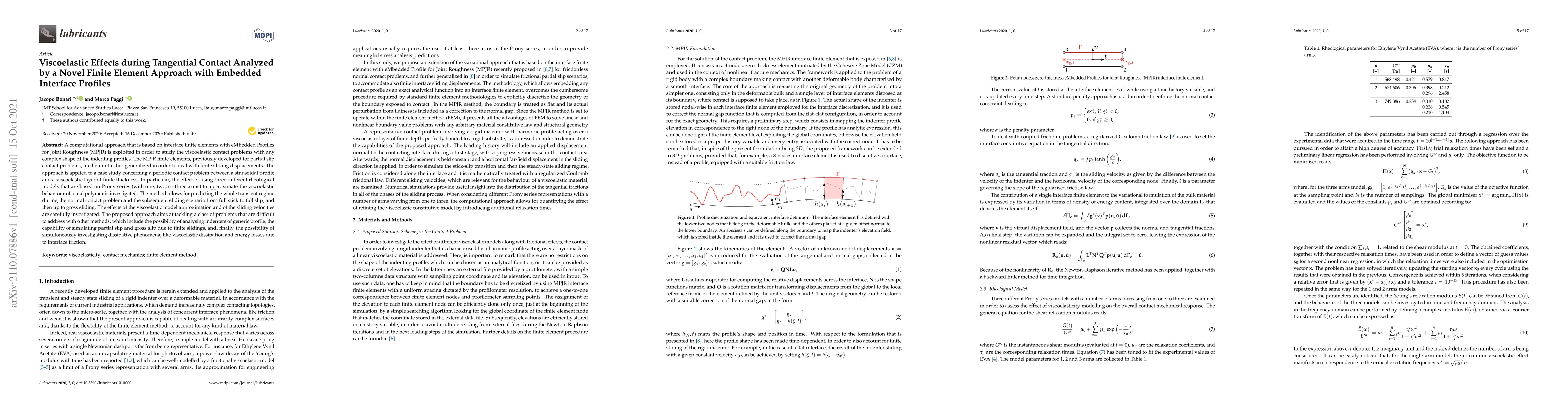 Thumbnail for Viscoelastic Effects during Tangential Contact Analyzed by a Novel
  Finite Element Approach with Embedded Interface Profiles