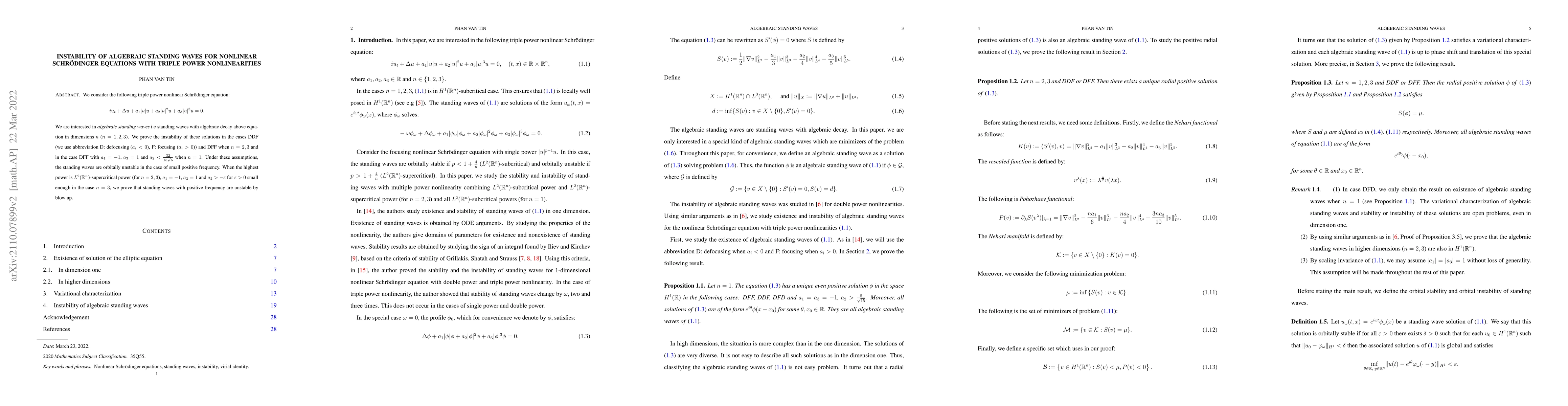 Thumbnail for Instability of algebraic standing waves for nonlinear Schr\''odinger
  equations with triple power nonlinearities