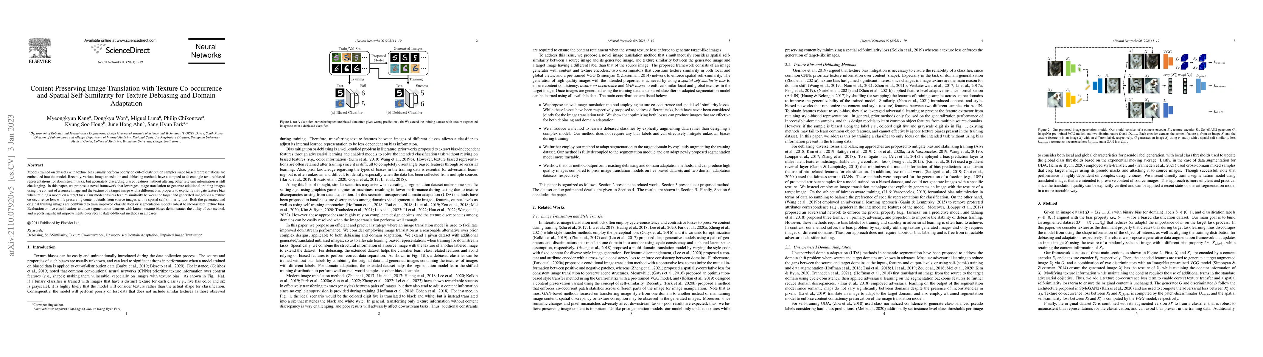 Thumbnail for Content Preserving Image Translation with Texture Co-occurrence and
  Spatial Self-Similarity for Texture Debiasing and Domain Adaptation