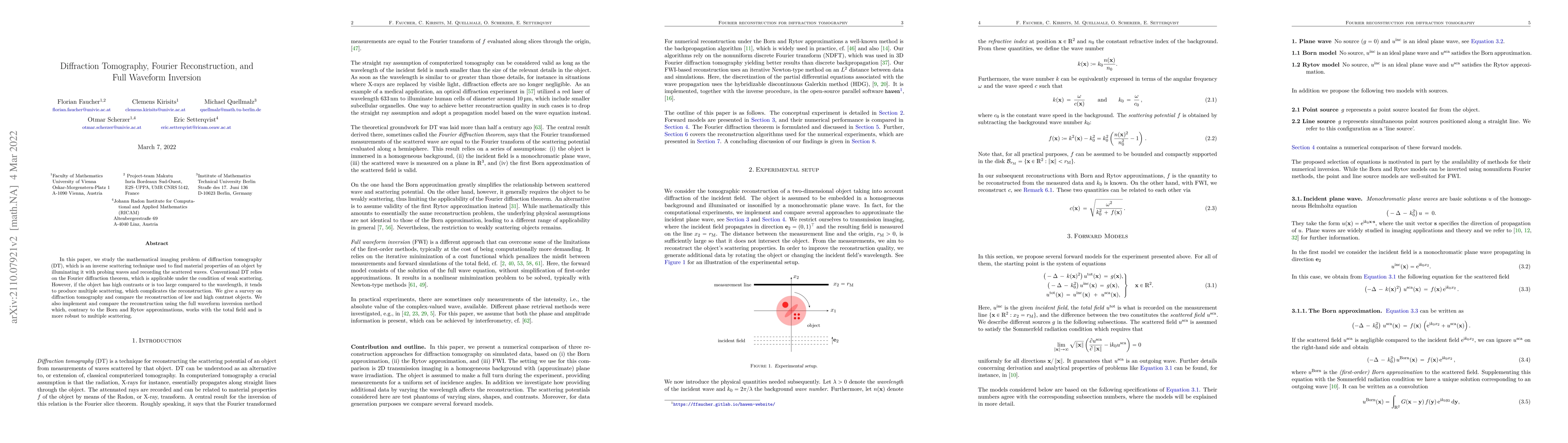 Thumbnail for Diffraction Tomography, Fourier Reconstruction, and Full Waveform
  Inversion