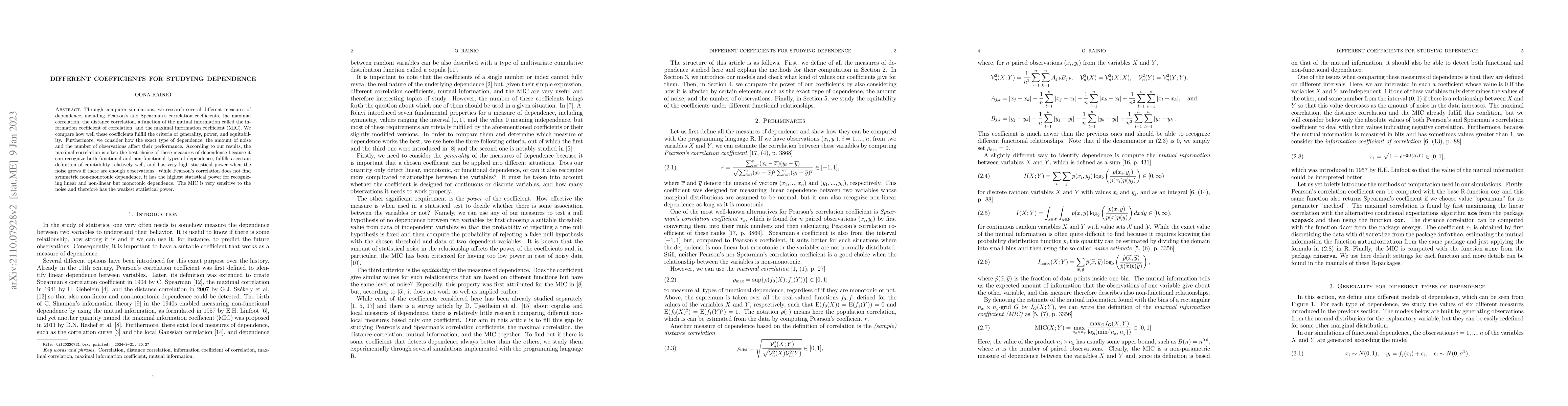 Thumbnail for Different coefficients for studying dependence