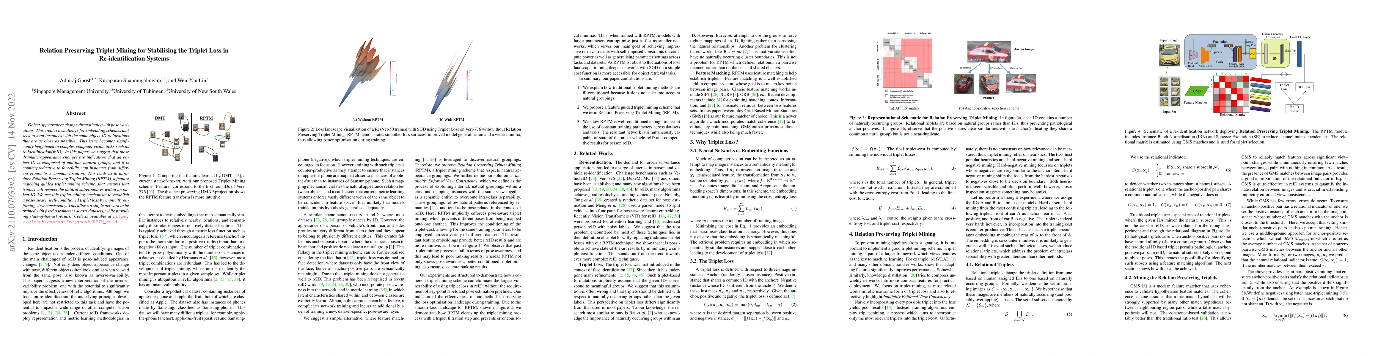 Thumbnail for Relation Preserving Triplet Mining for Stabilising the Triplet Loss in
  Re-identification Systems