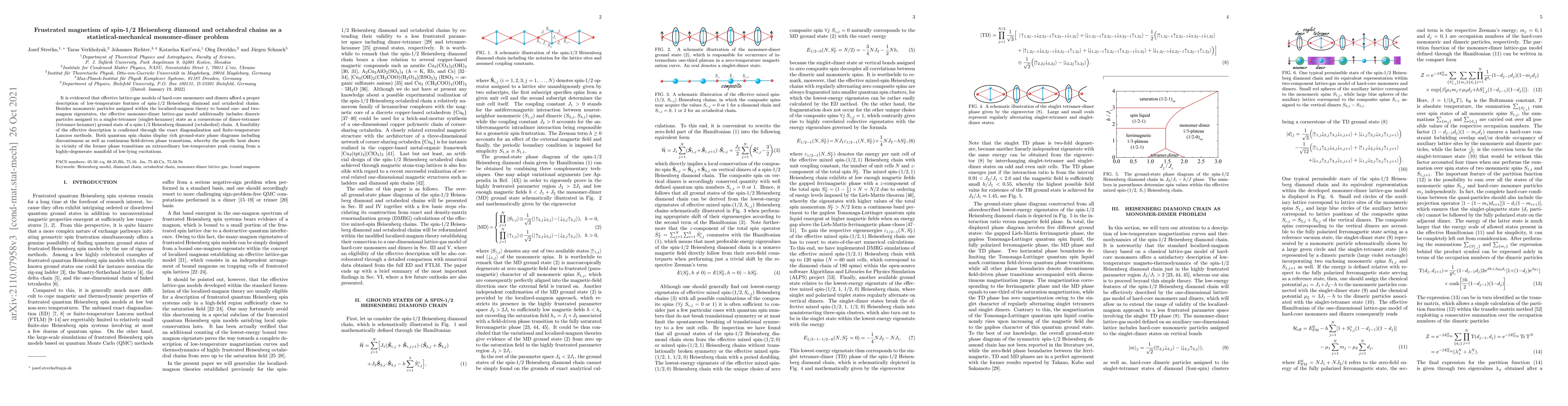 Thumbnail for Frustrated magnetism of spin-1/2 Heisenberg diamond and octahedral
  chains as a statistical-mechanical monomer-dimer problem