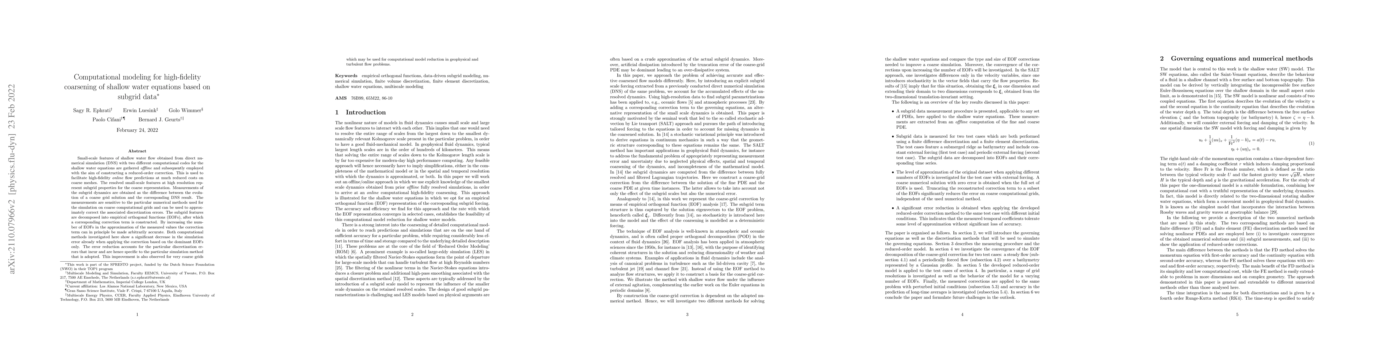 Thumbnail for Computational modeling for high-fidelity coarsening of shallow water
  equations based on subgrid data