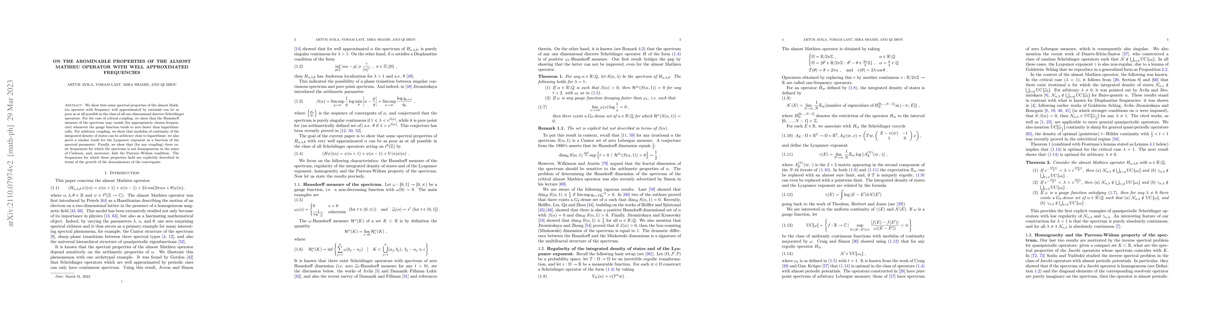 Thumbnail for On the abominable properties of the almost Mathieu operator with well
  approximated frequencies