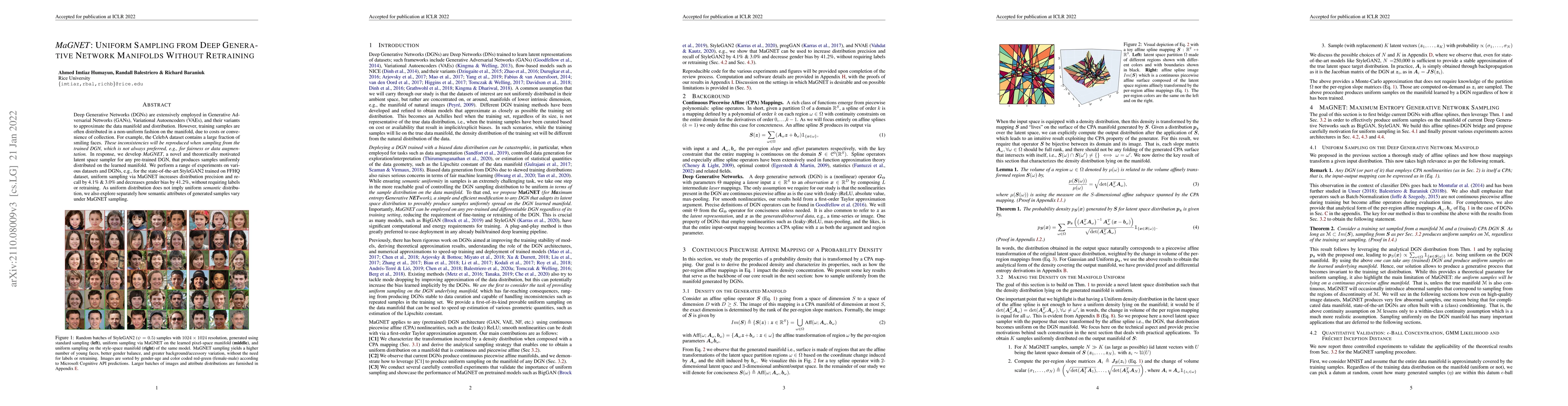 Thumbnail for MaGNET: Uniform Sampling from Deep Generative Network Manifolds Without
  Retraining