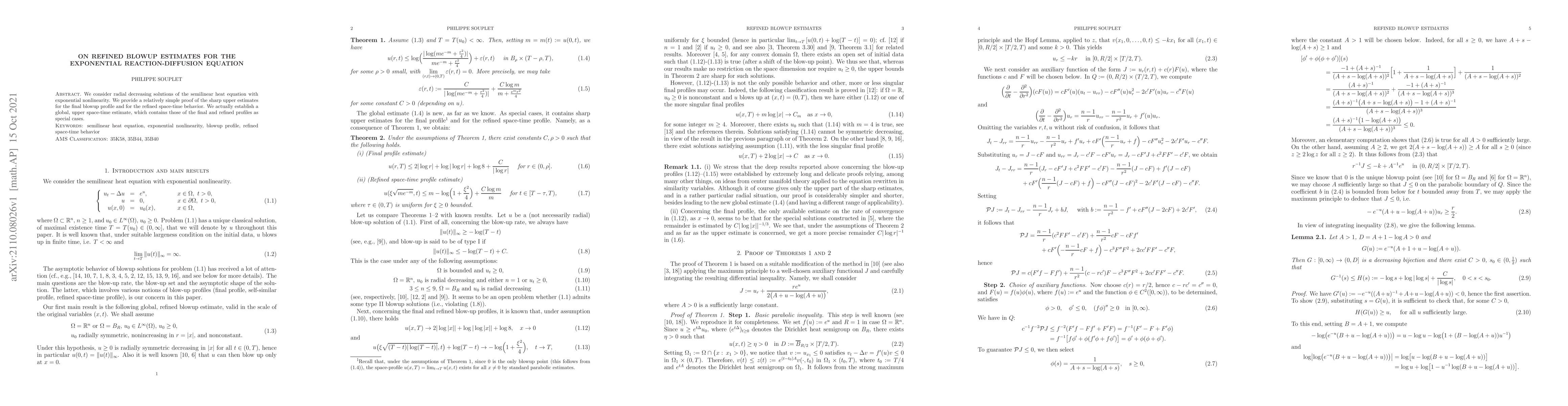 Thumbnail for On refined blowup estimates for the exponential reaction-diffusion
  equation