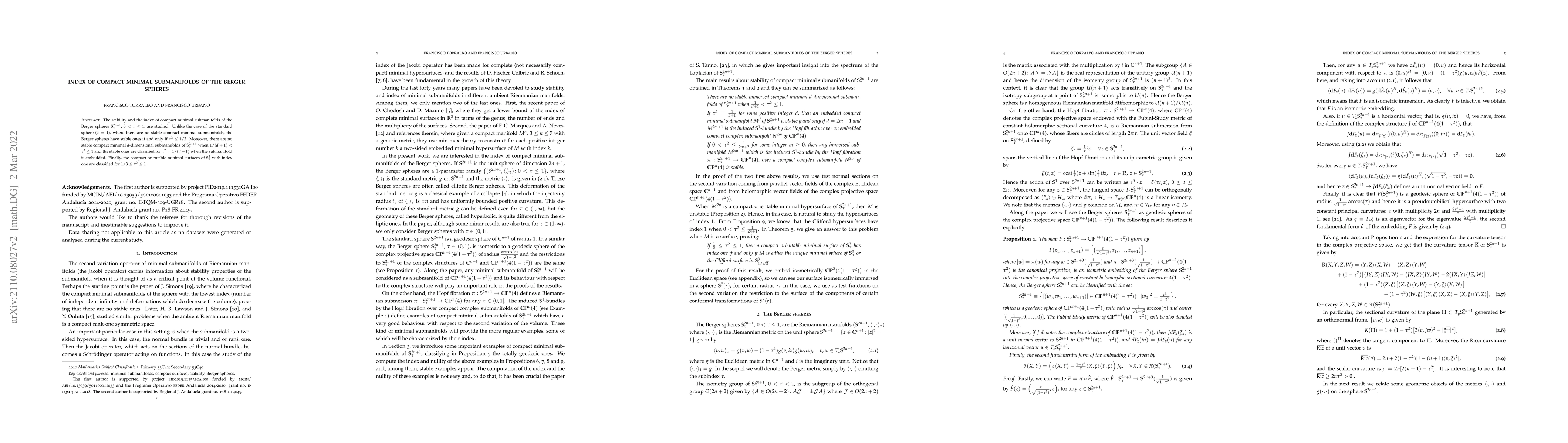 Thumbnail for Index of compact minimal submanifolds of the Berger spheres