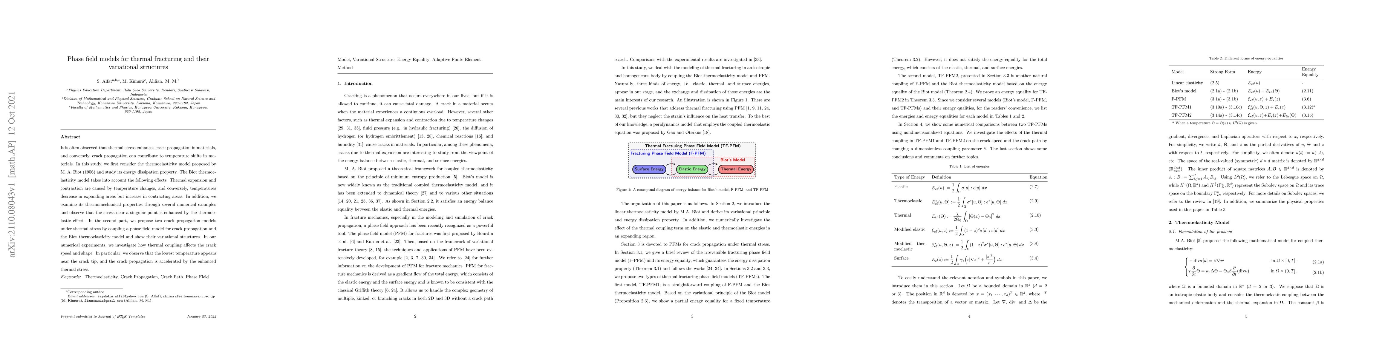 Thumbnail for Phase field models for thermal fracturing and their variational
  structures