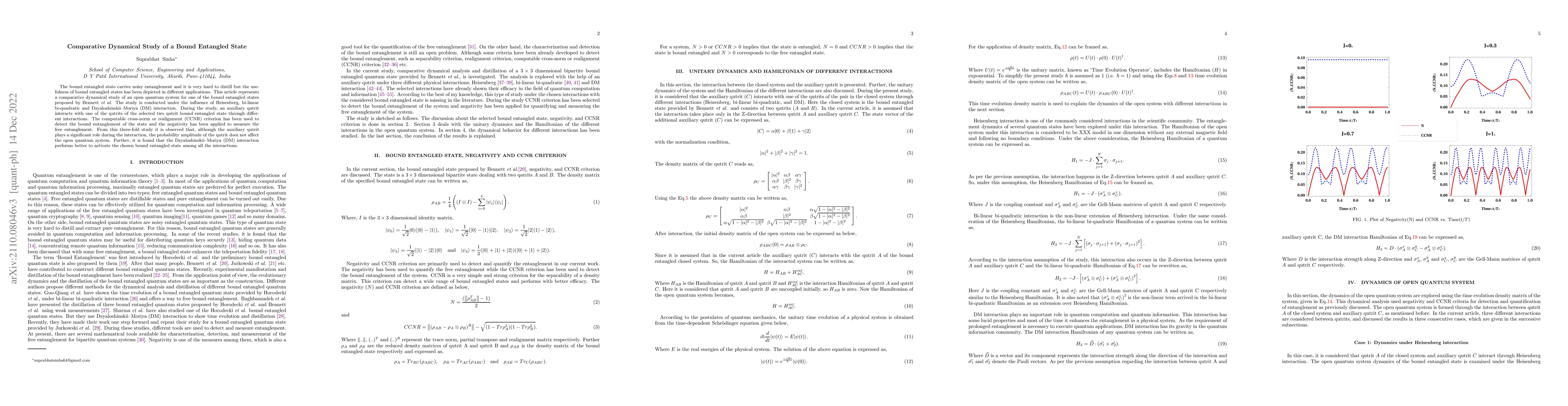 Thumbnail for Comparative Dynamical Study of a Bound Entangled State