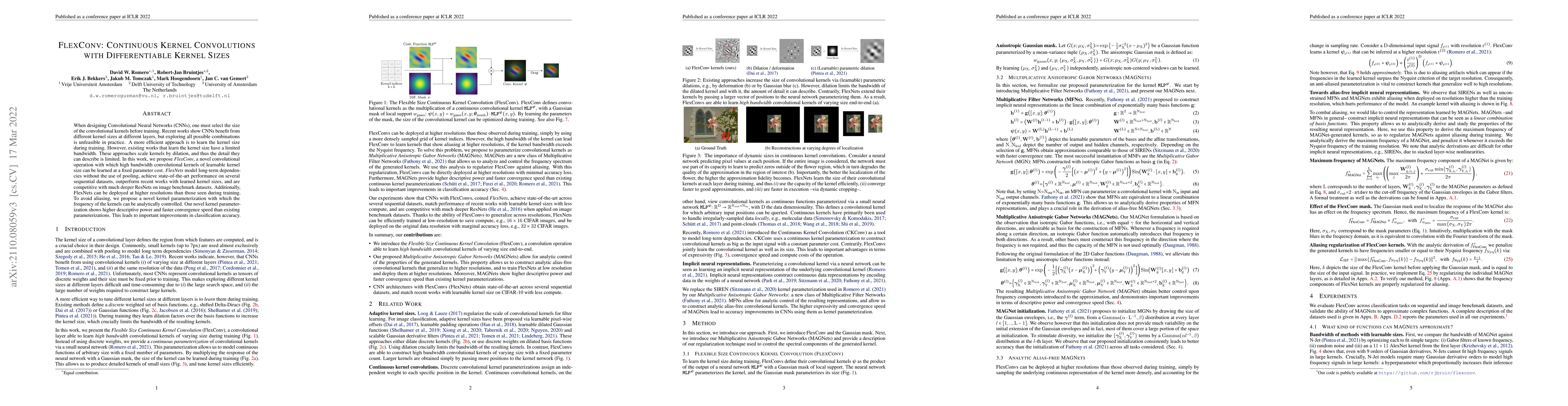 Thumbnail for FlexConv: Continuous Kernel Convolutions with Differentiable Kernel
  Sizes