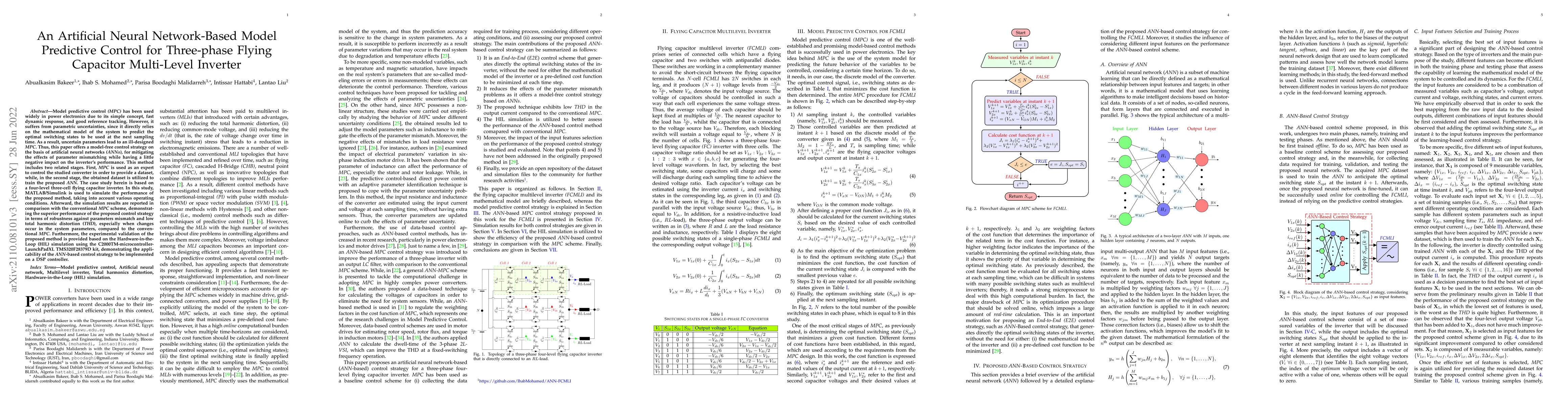 Thumbnail for An Artificial Neural Network-Based Model Predictive Control for
  Three-phase Flying Capacitor Multi-Level Inverter