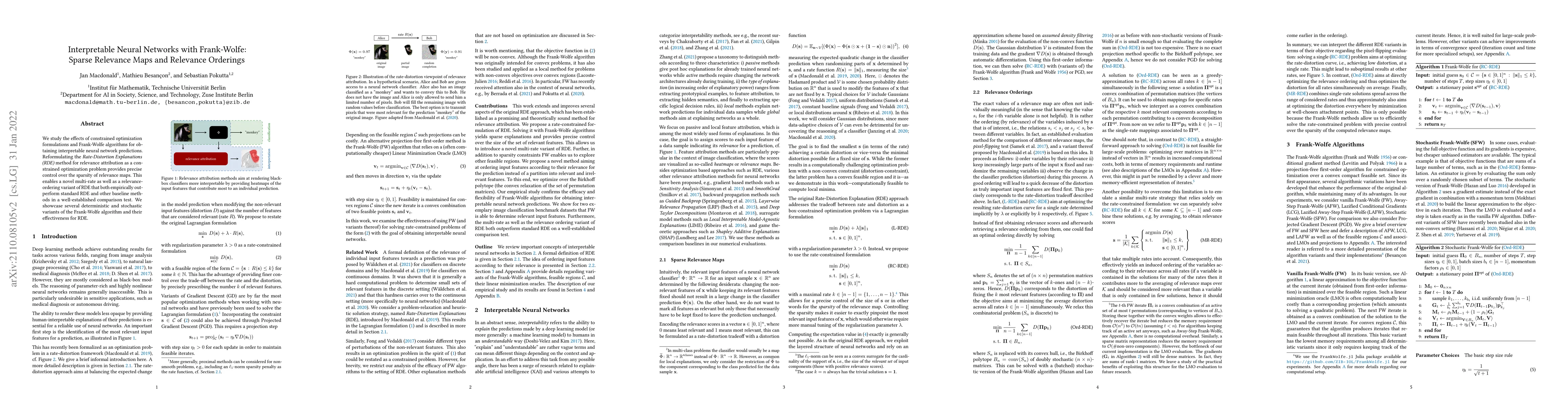 Thumbnail for Interpretable Neural Networks with Frank-Wolfe: Sparse Relevance Maps
  and Relevance Orderings