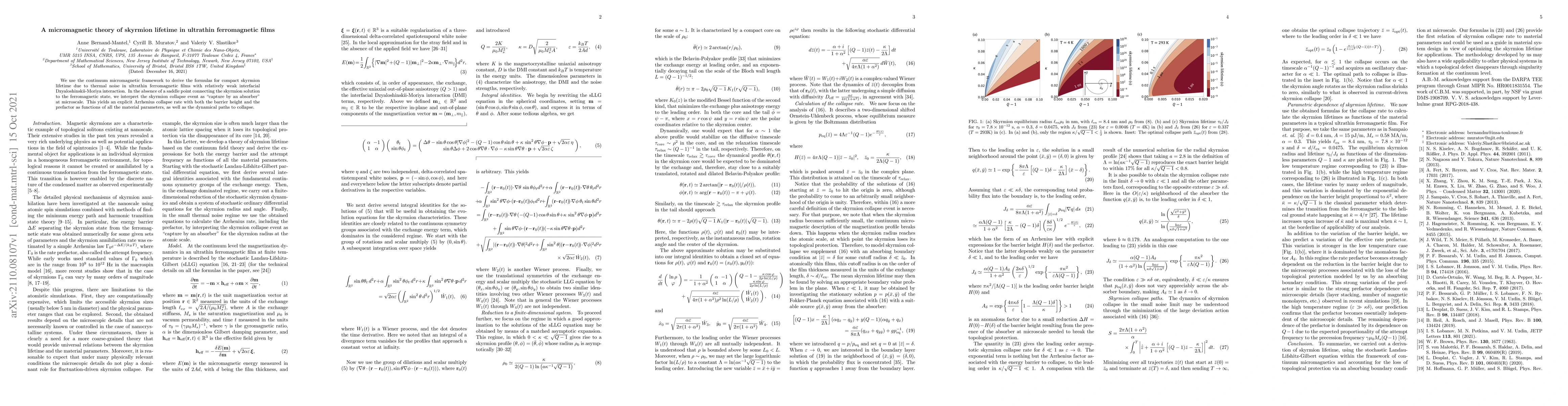 Thumbnail for A micromagnetic theory of skyrmion lifetime in ultrathin ferromagnetic
  films