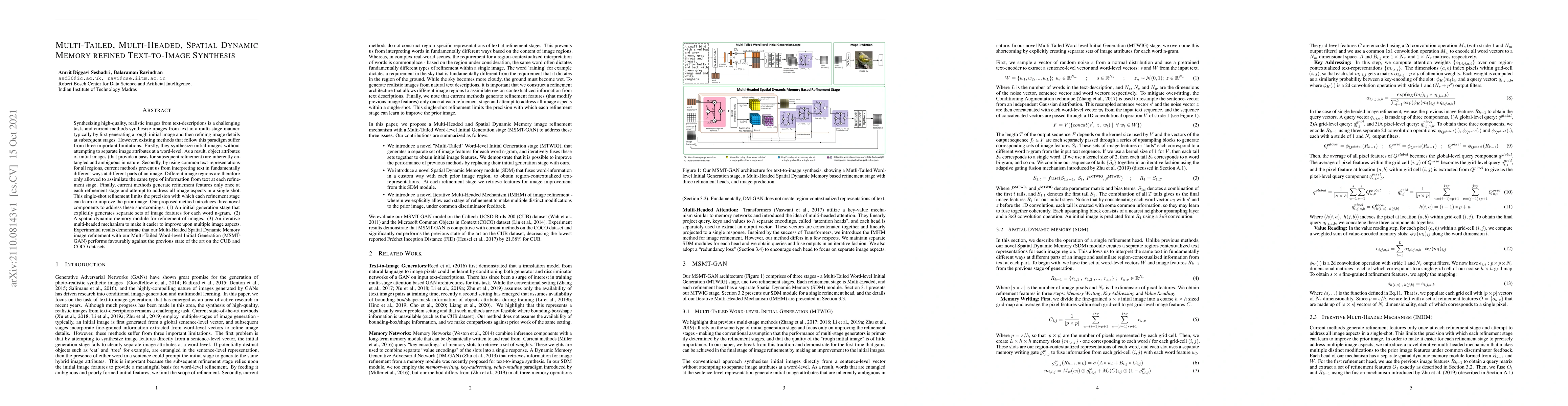 Thumbnail for Multi-Tailed, Multi-Headed, Spatial Dynamic Memory refined Text-to-Image
  Synthesis