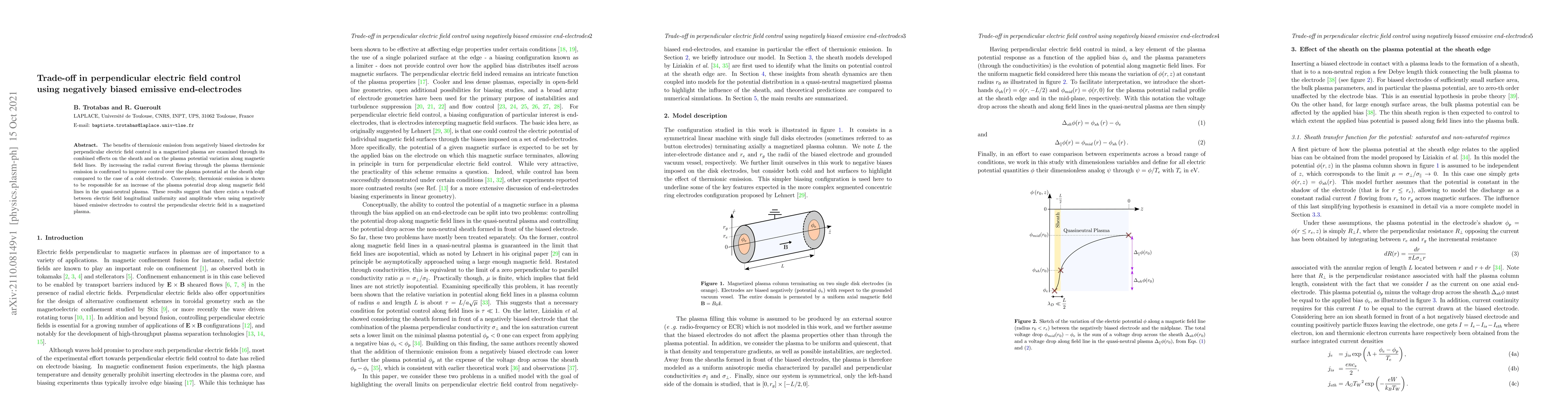 Thumbnail for Trade-off in perpendicular electric field control using negatively
  biased emissive end-electrodes