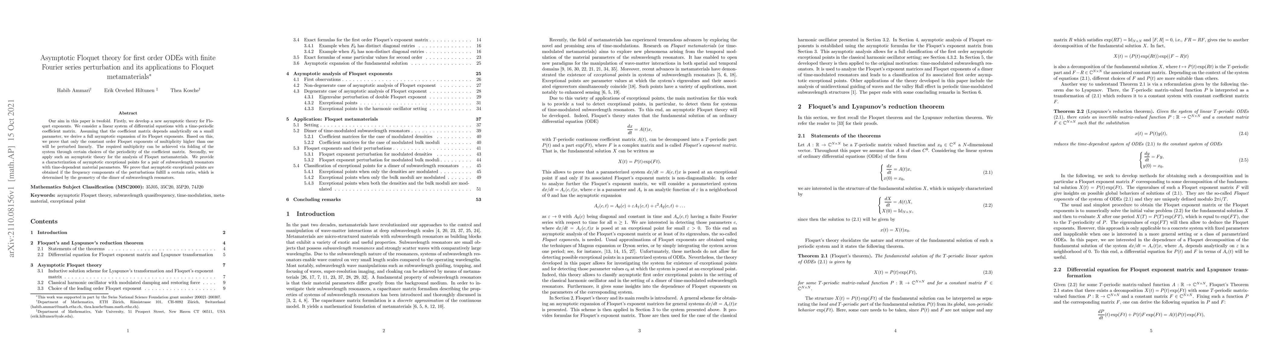 Thumbnail for Asymptotic Floquet theory for first order ODEs with finite Fourier
  series perturbation and its applications to Floquet metamaterials