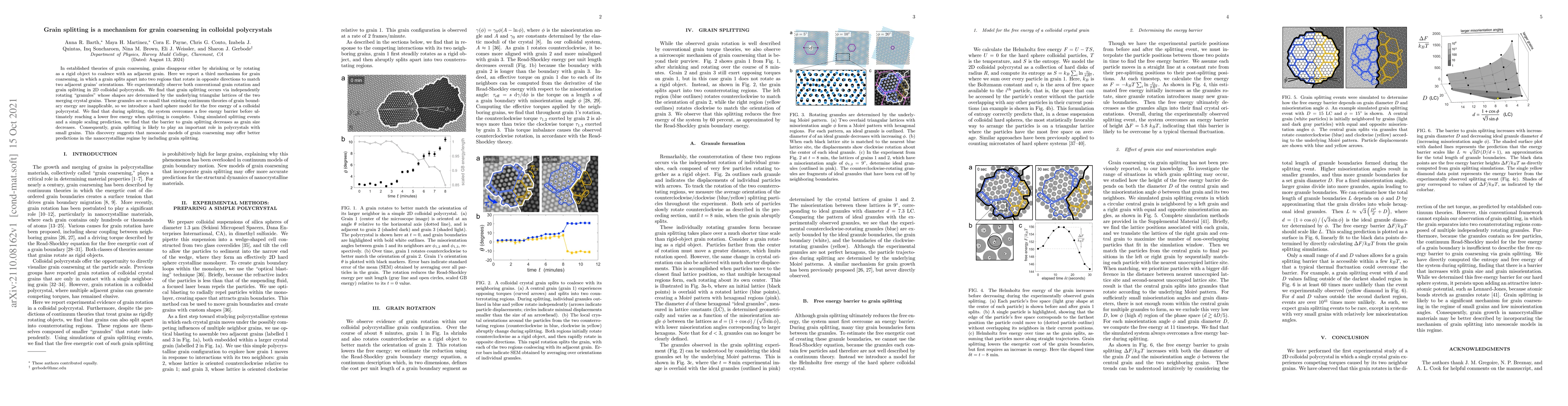 Thumbnail for Grain splitting is a mechanism for grain coarsening in colloidal
  polycrystals