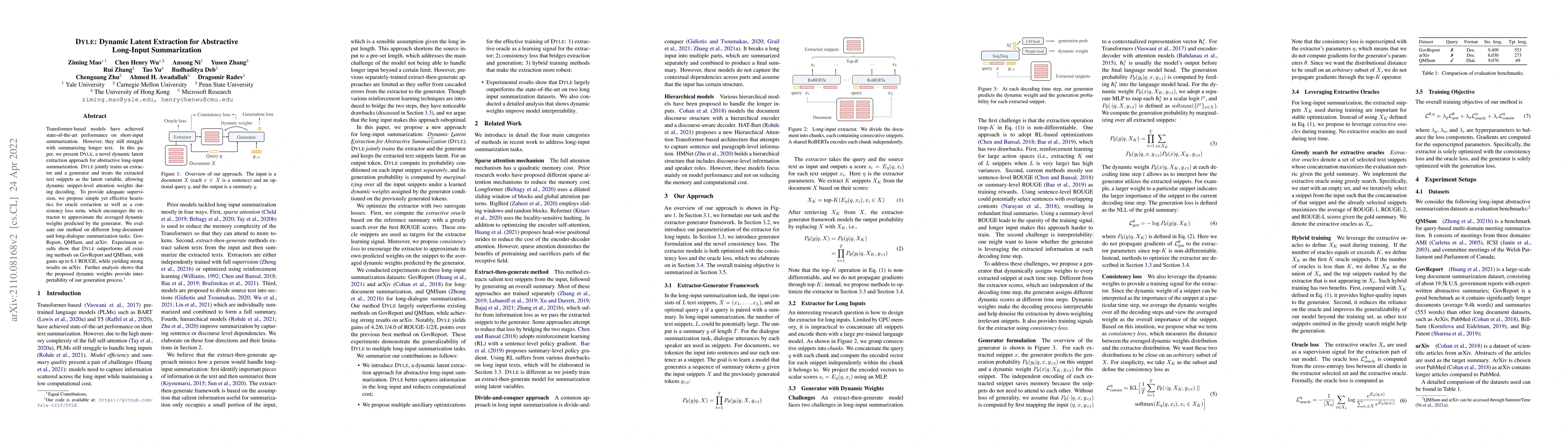 Thumbnail for DYLE: Dynamic Latent Extraction for Abstractive Long-Input Summarization