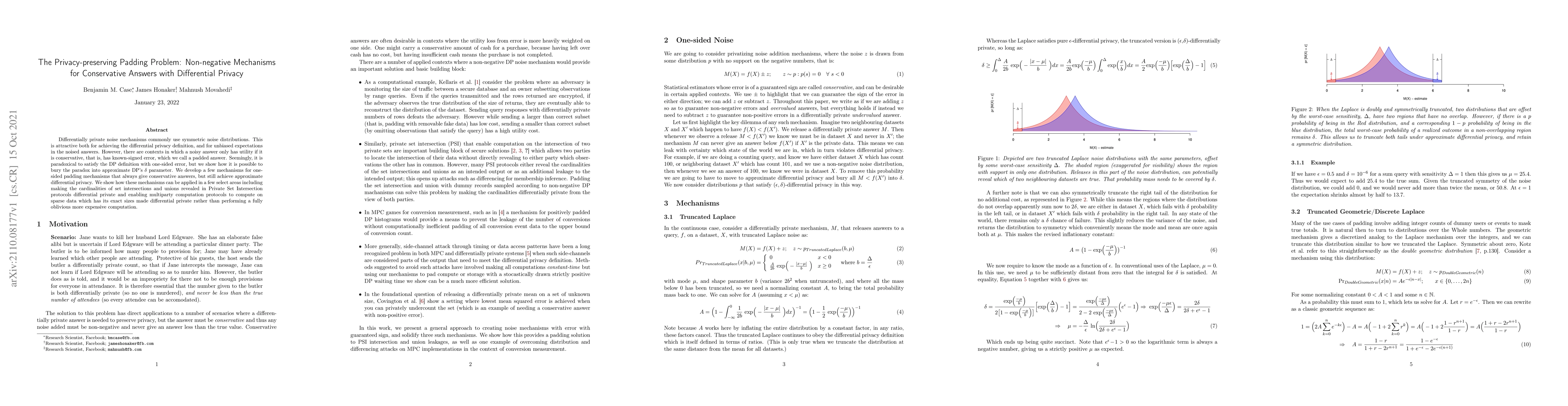 Thumbnail for The Privacy-preserving Padding Problem: Non-negative Mechanisms for
  Conservative Answers with Differential Privacy