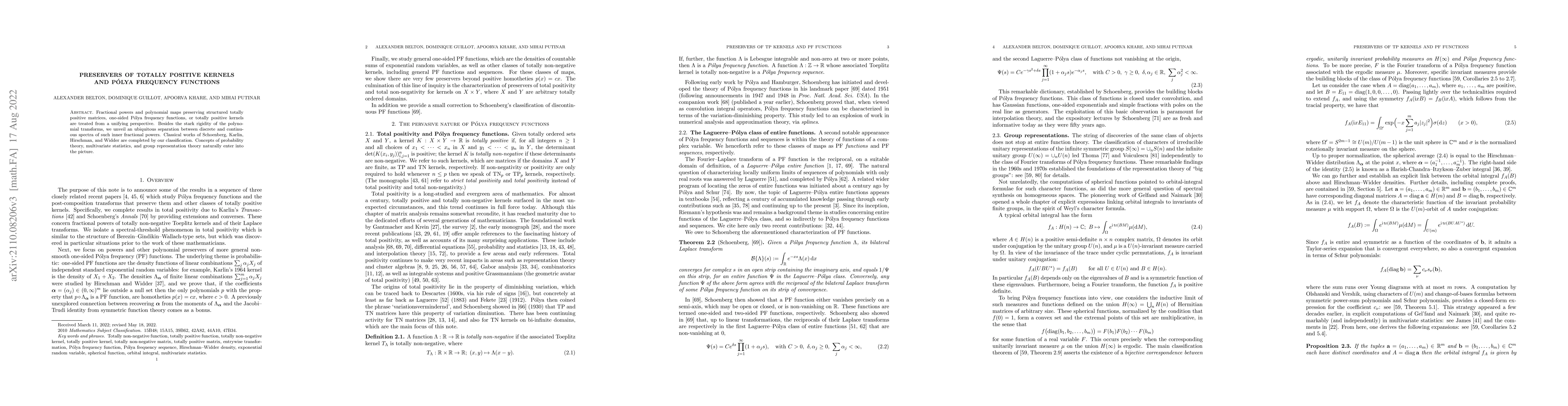 Thumbnail for Preservers of totally positive kernels and Polya frequency functions
