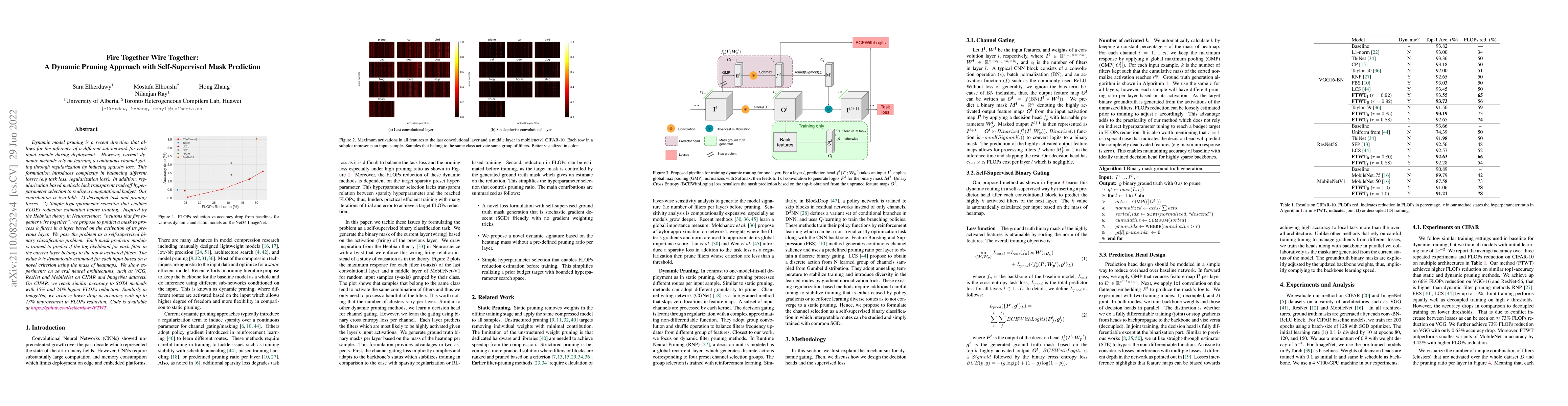 Thumbnail for Fire Together Wire Together: A Dynamic Pruning Approach with
  Self-Supervised Mask Prediction