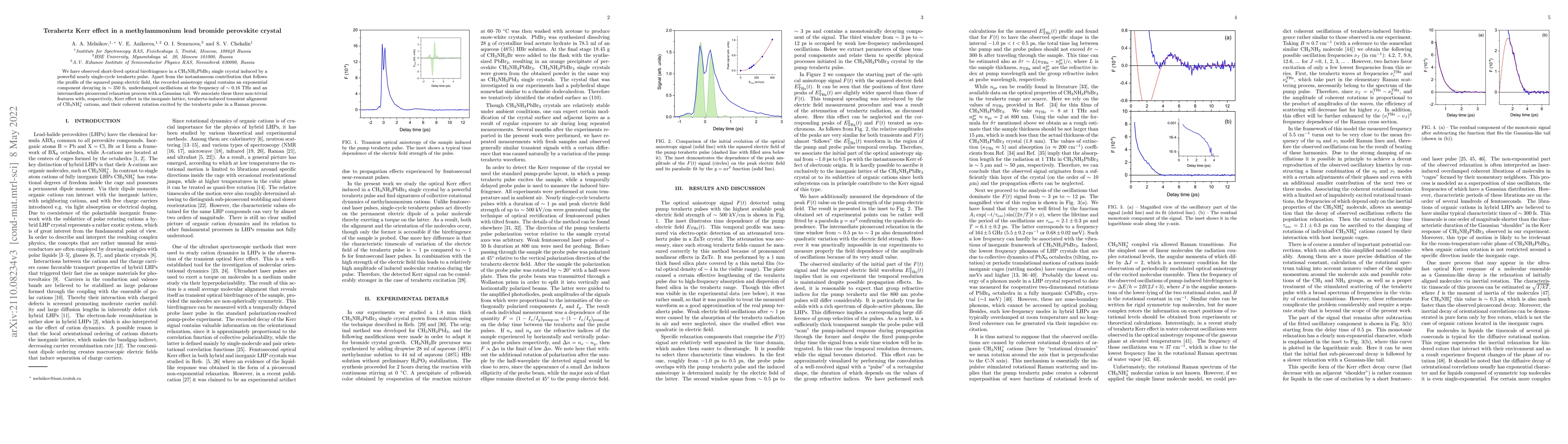 Thumbnail for Terahertz Kerr effect in a methylammonium lead bromide perovskite
  crystal