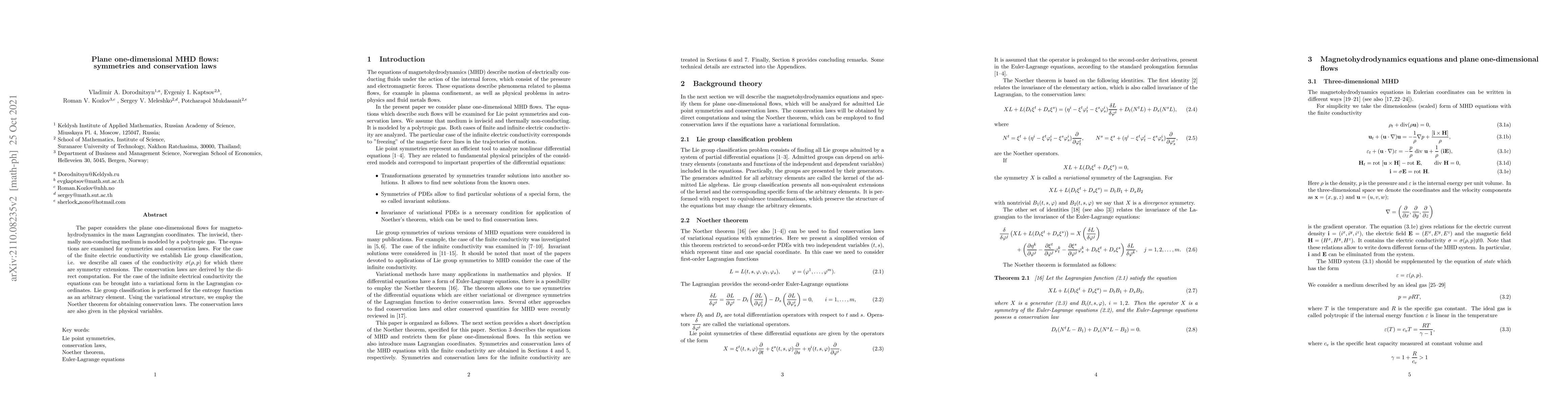 Thumbnail for Plane one-dimensional MHD flows: symmetries and conservation laws