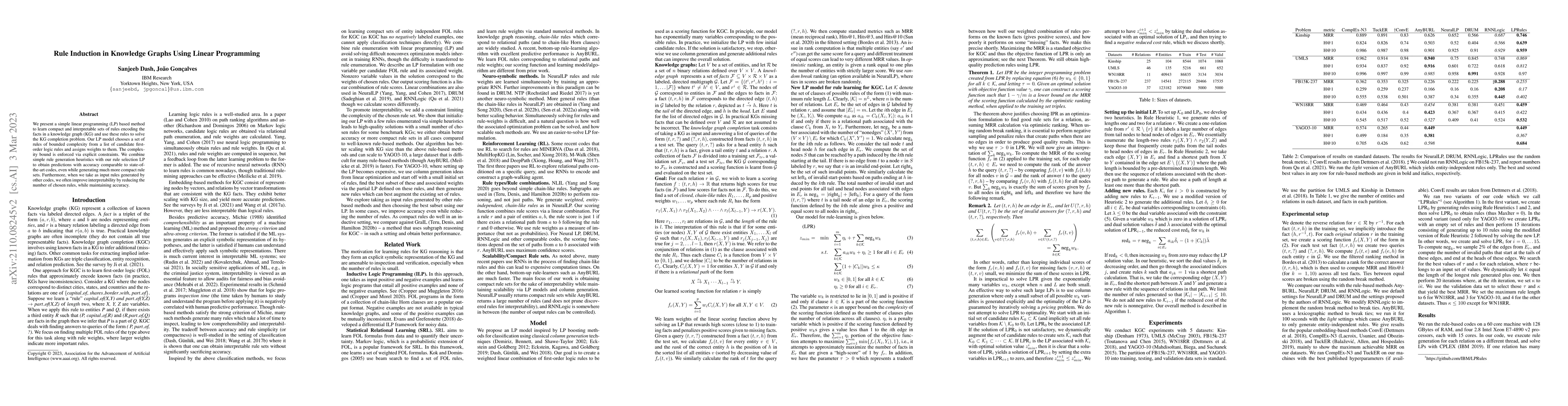 Thumbnail for Rule Induction in Knowledge Graphs Using Linear Programming