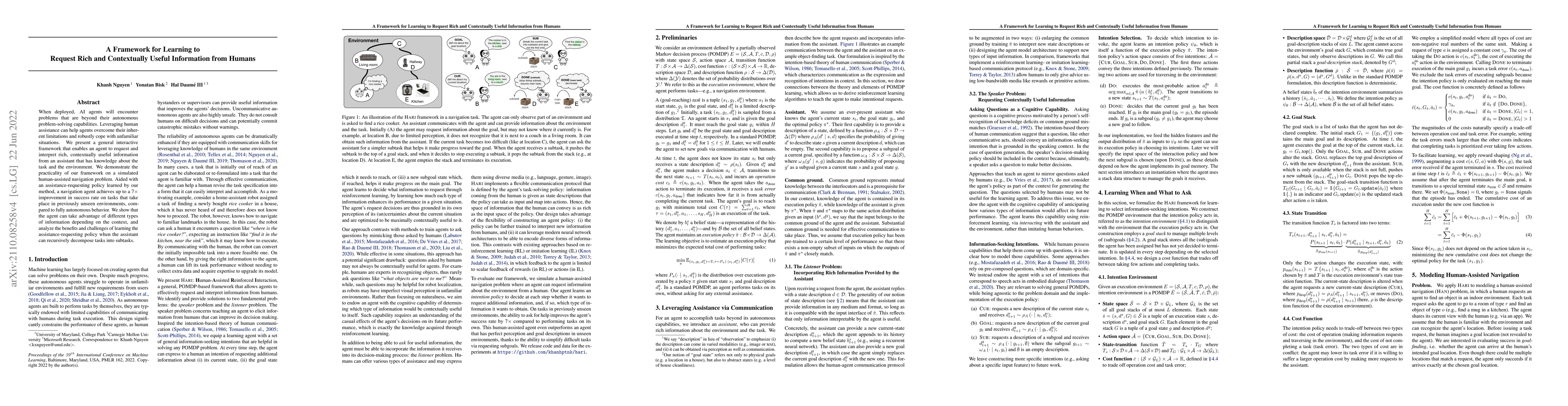 Thumbnail for A Framework for Learning to Request Rich and Contextually Useful
  Information from Humans