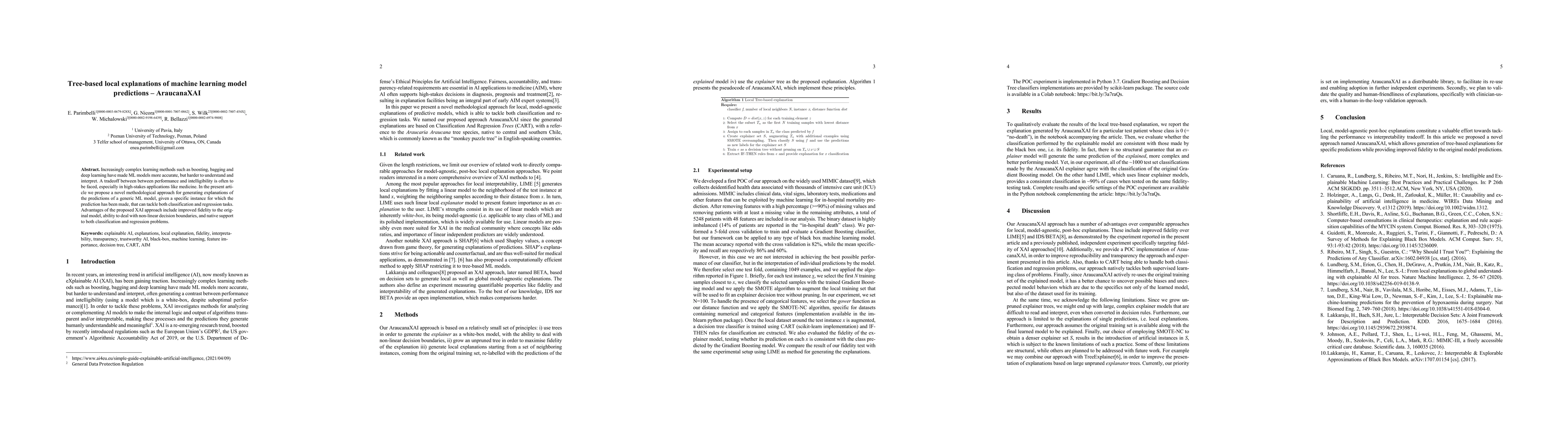 Thumbnail for Tree-based local explanations of machine learning model predictions,
  AraucanaXAI