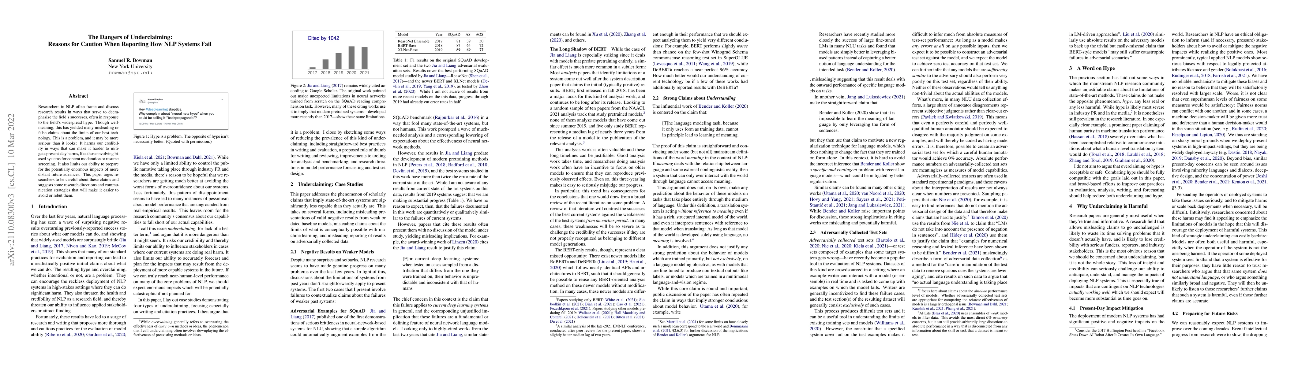 Thumbnail for The Dangers of Underclaiming: Reasons for Caution When Reporting How NLP
  Systems Fail