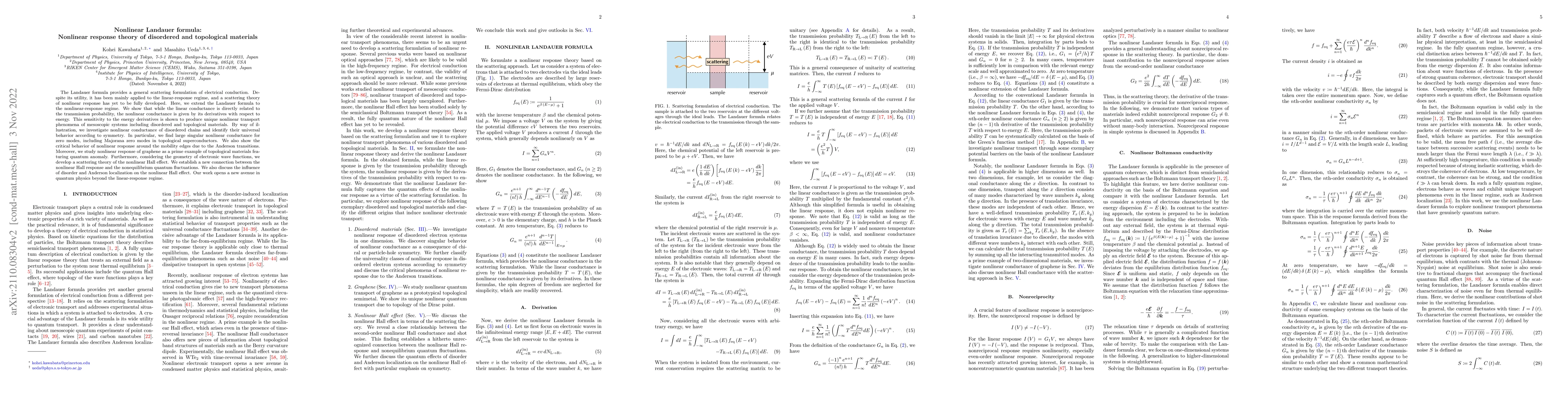 Thumbnail for Nonlinear Landauer formula: Nonlinear response theory of disordered and
  topological materials