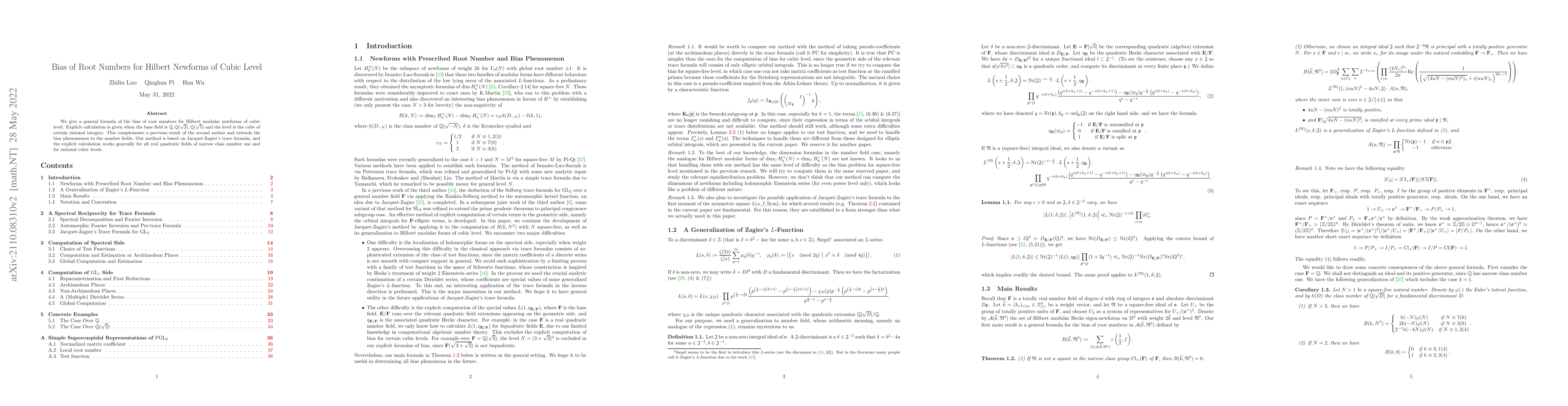 Thumbnail for Bias of Root Numbers for Hilbert Newforms of Cubic Level