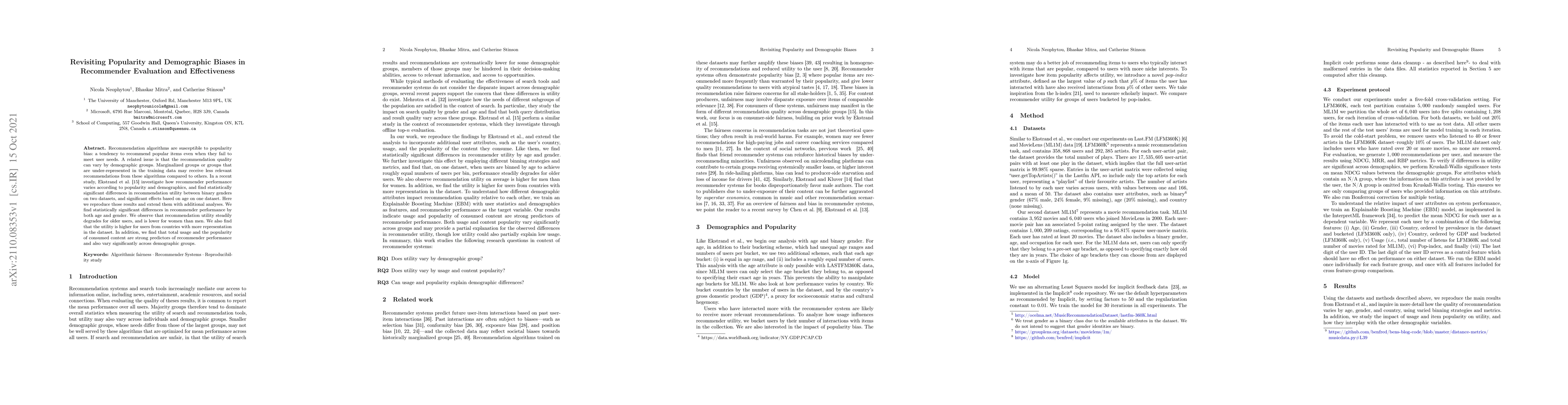 Thumbnail for Revisiting Popularity and Demographic Biases in Recommender Evaluation
  and Effectiveness