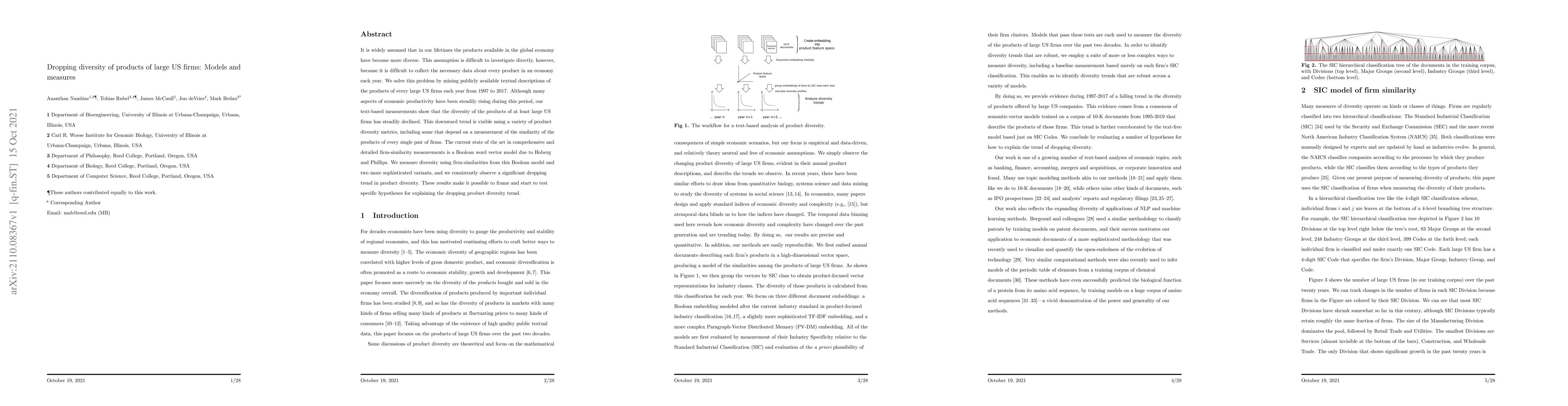 Thumbnail for Dropping diversity of products of large US firms: Models and measures