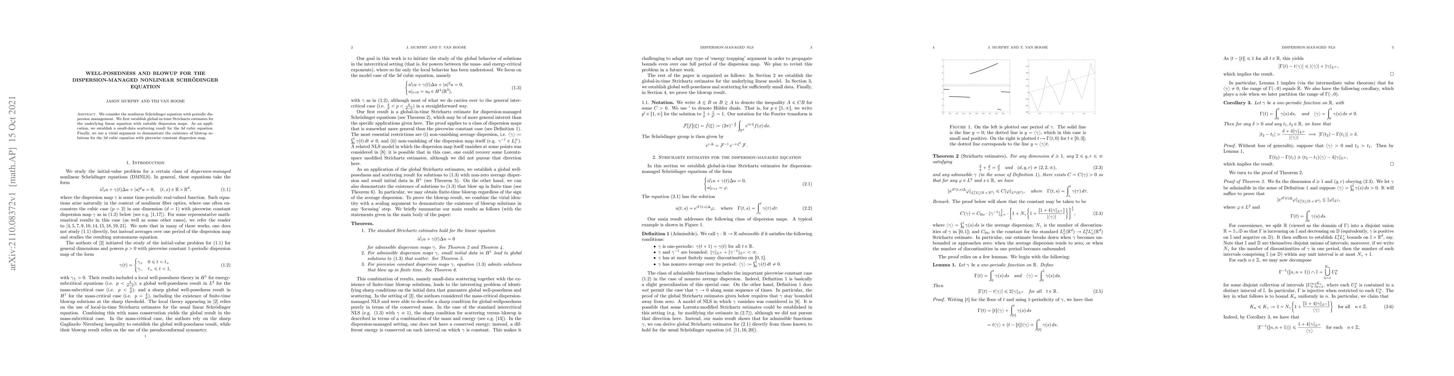 Thumbnail for Well-posedness and blowup for the dispersion-managed nonlinear
  Schr\"odinger equation