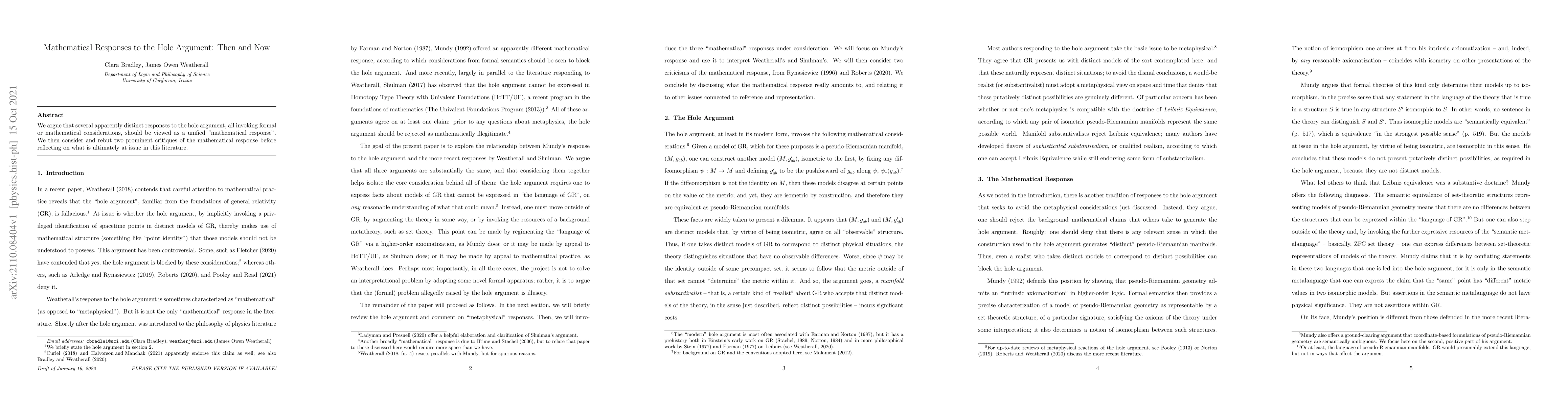 Thumbnail for Mathematical Responses to the Hole Argument: Then and Now