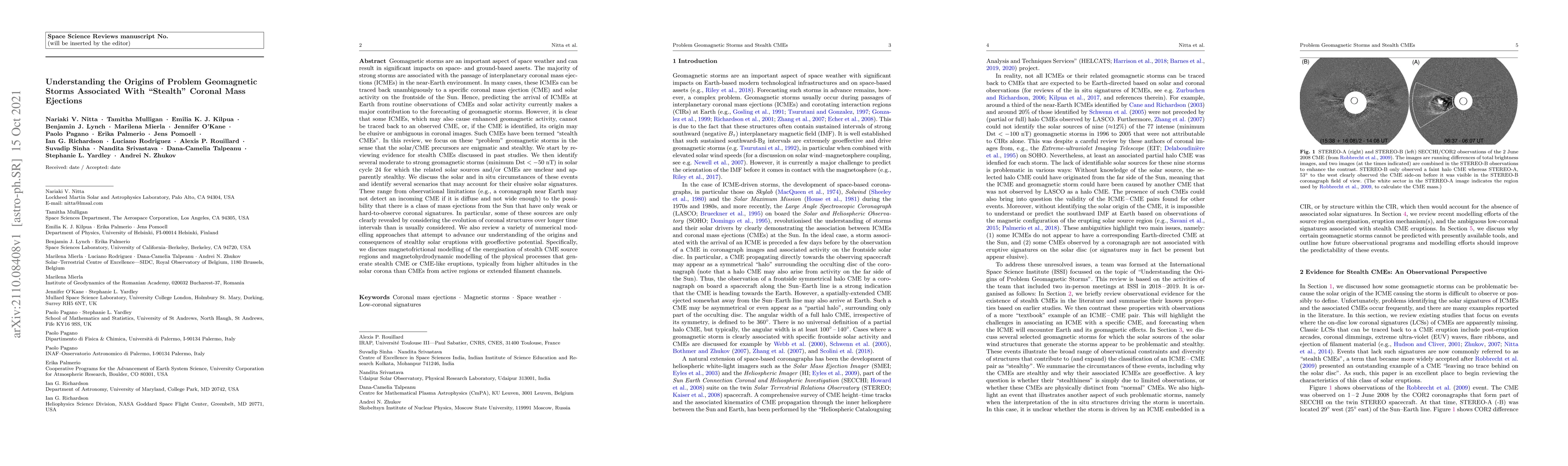 Thumbnail for Understanding the Origins of Problem Geomagnetic Storms Associated With
  "Stealth" Coronal Mass Ejections