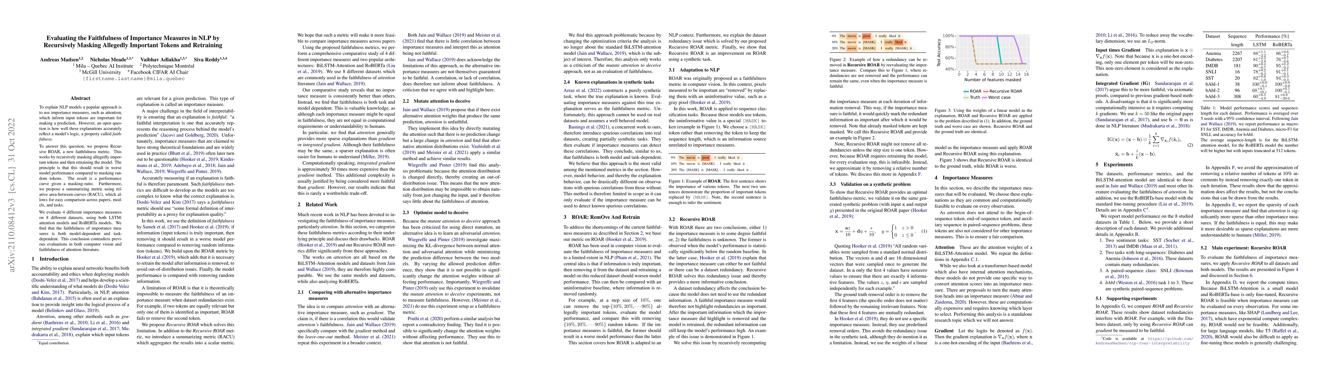 Thumbnail for Evaluating the Faithfulness of Importance Measures in NLP by Recursively
  Masking Allegedly Important Tokens and Retraining