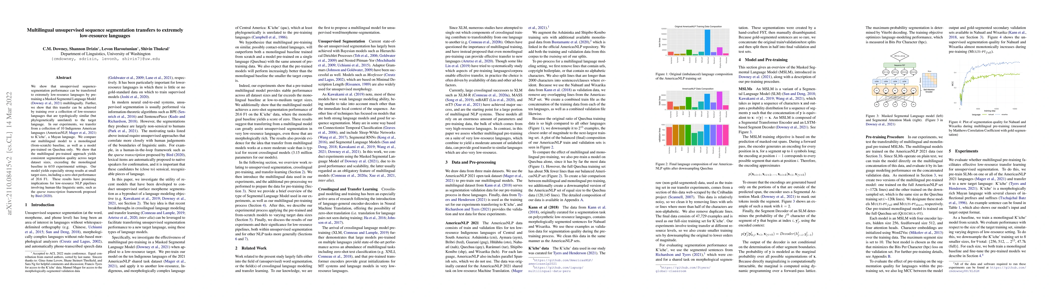 Thumbnail for Multilingual unsupervised sequence segmentation transfers to extremely
  low-resource languages