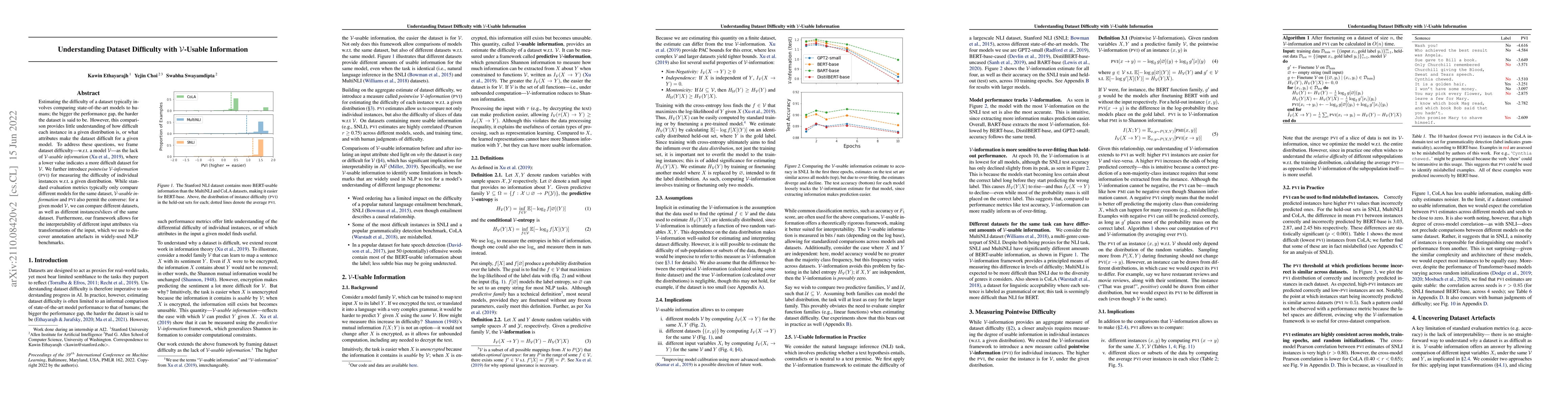 Thumbnail for Understanding Dataset Difficulty with $\mathcal{V}$-Usable Information