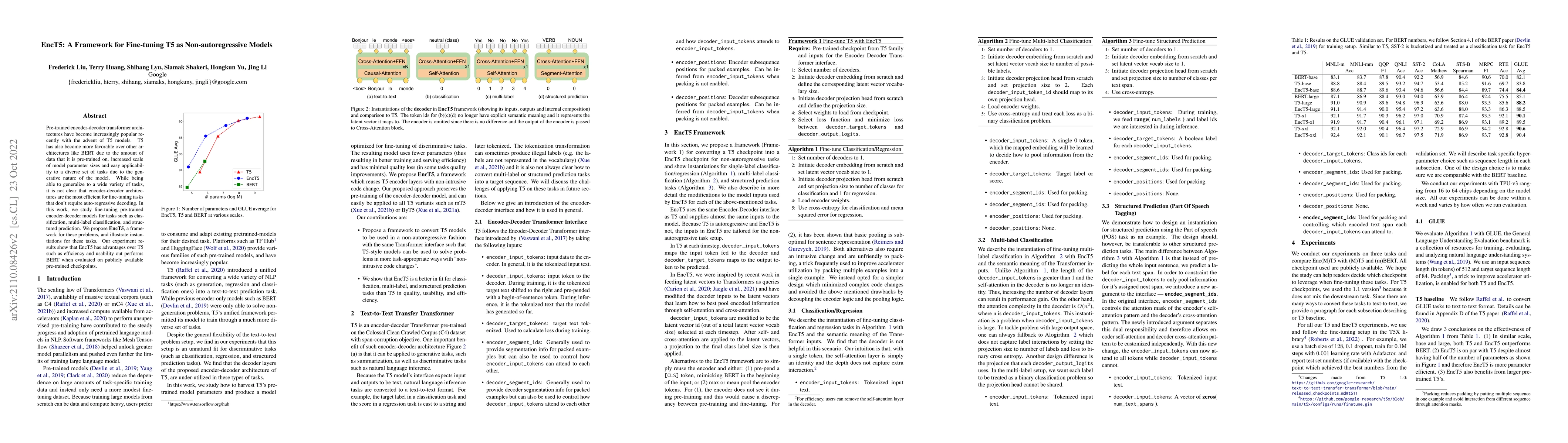 Thumbnail for EncT5: A Framework for Fine-tuning T5 as Non-autoregressive Models
